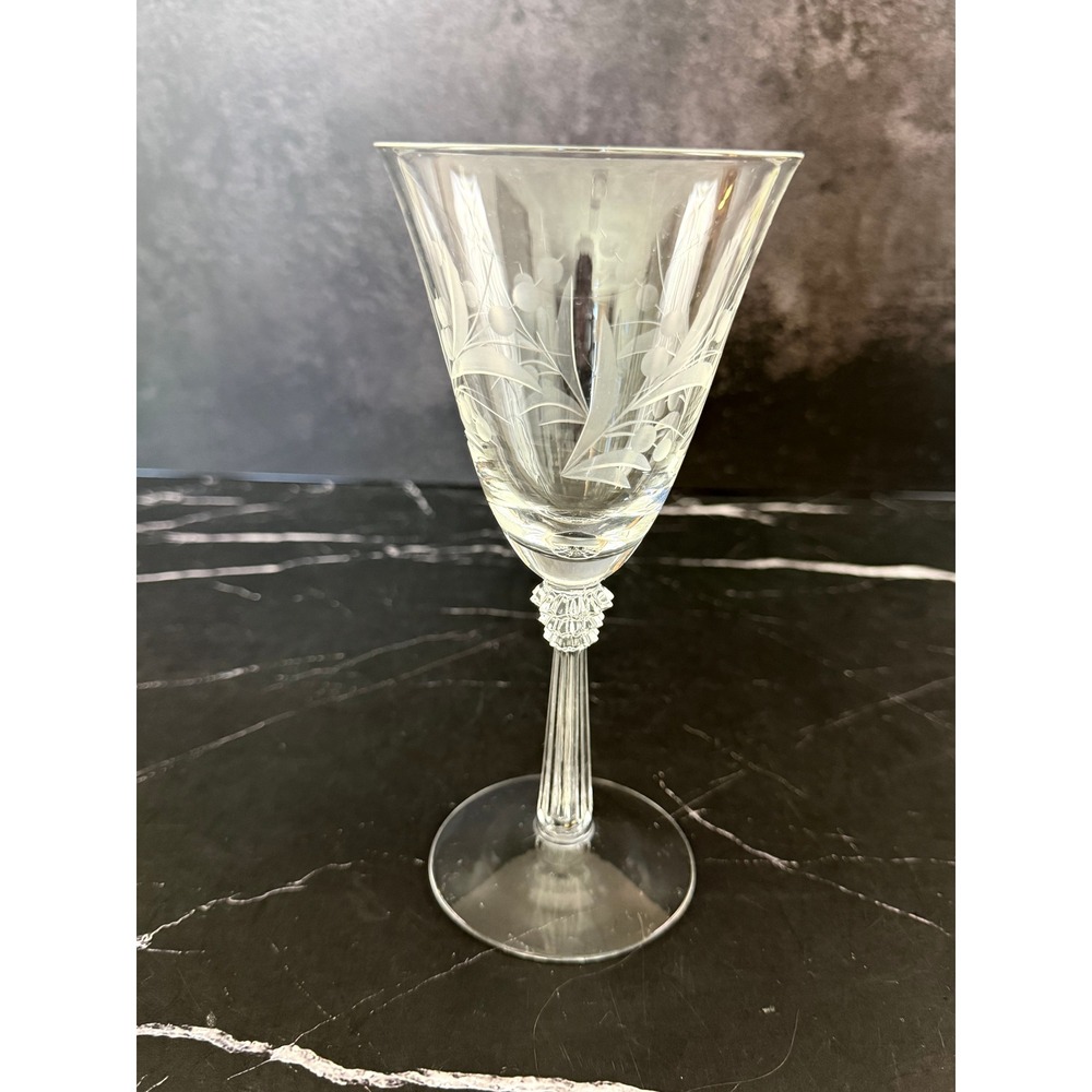 Vintage Fostoria Cynthia Pattern Clear Glass Etched 7.5in Water Goblet
